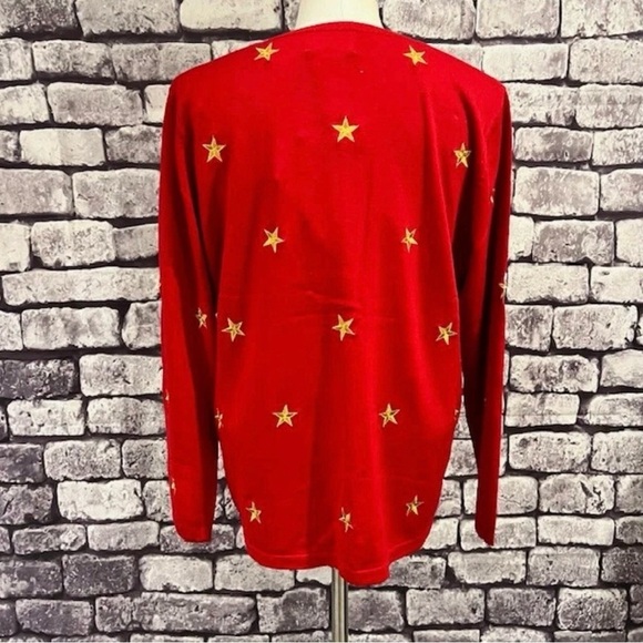 Quacker Factory Red Gold Long Sleeve Cardigan Sweater Size Large - Picture 6 of 9